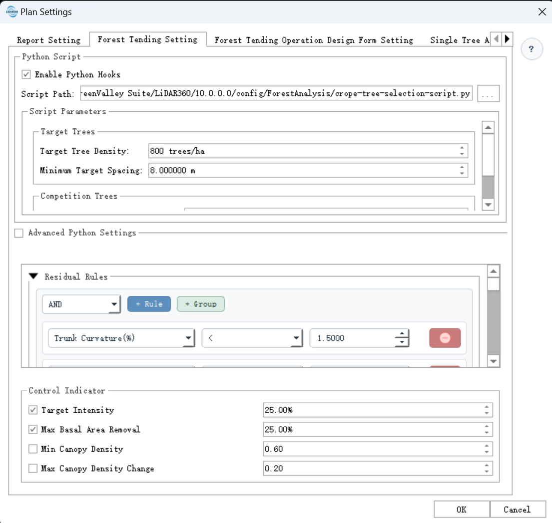 Forest Tending Rule Settings
