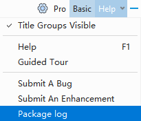 Package Log command in the Help menu