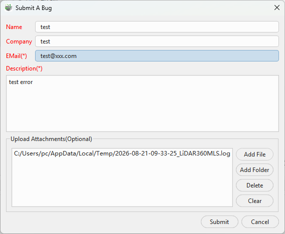Submit A Bug window