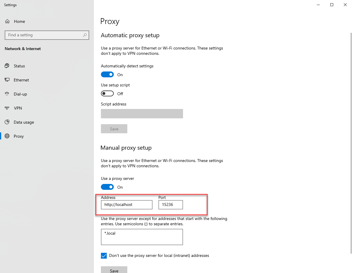 Web Proxy Settings