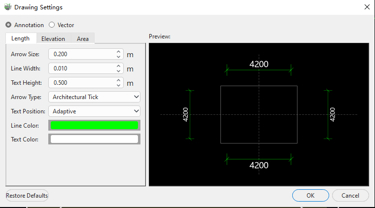 Drawing Settings dialog