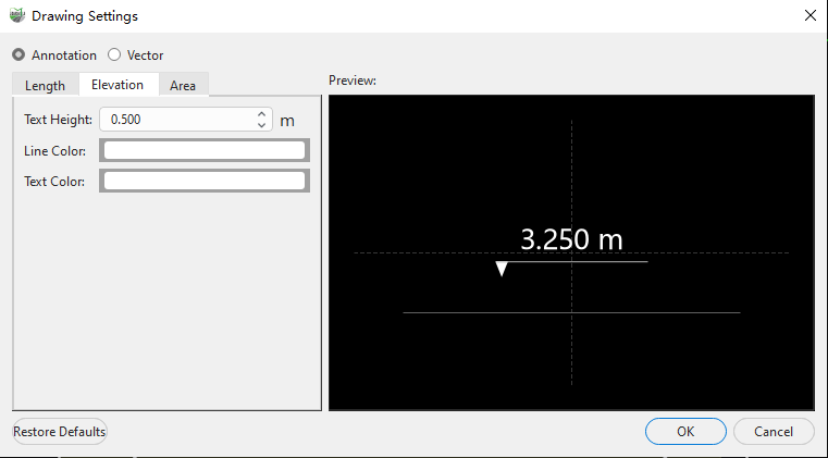 Elevation annotation settings and preview