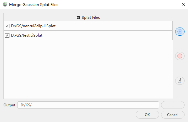 Merge Gaussian Splat Files dialog box