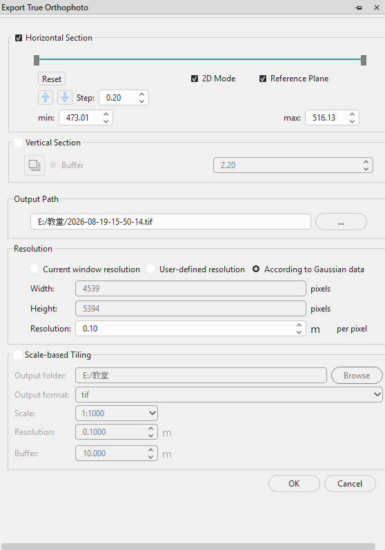 True Orthophoto Settings Panel