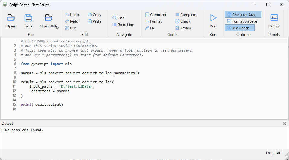 Script Editor interface