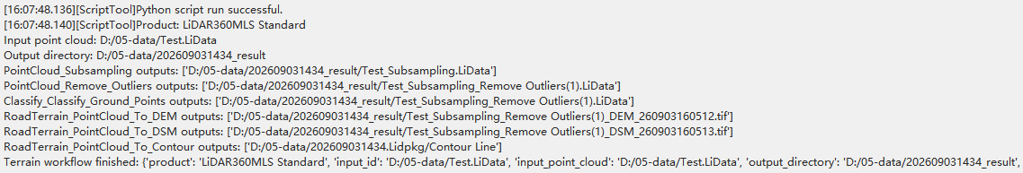 Successful terrain workflow log