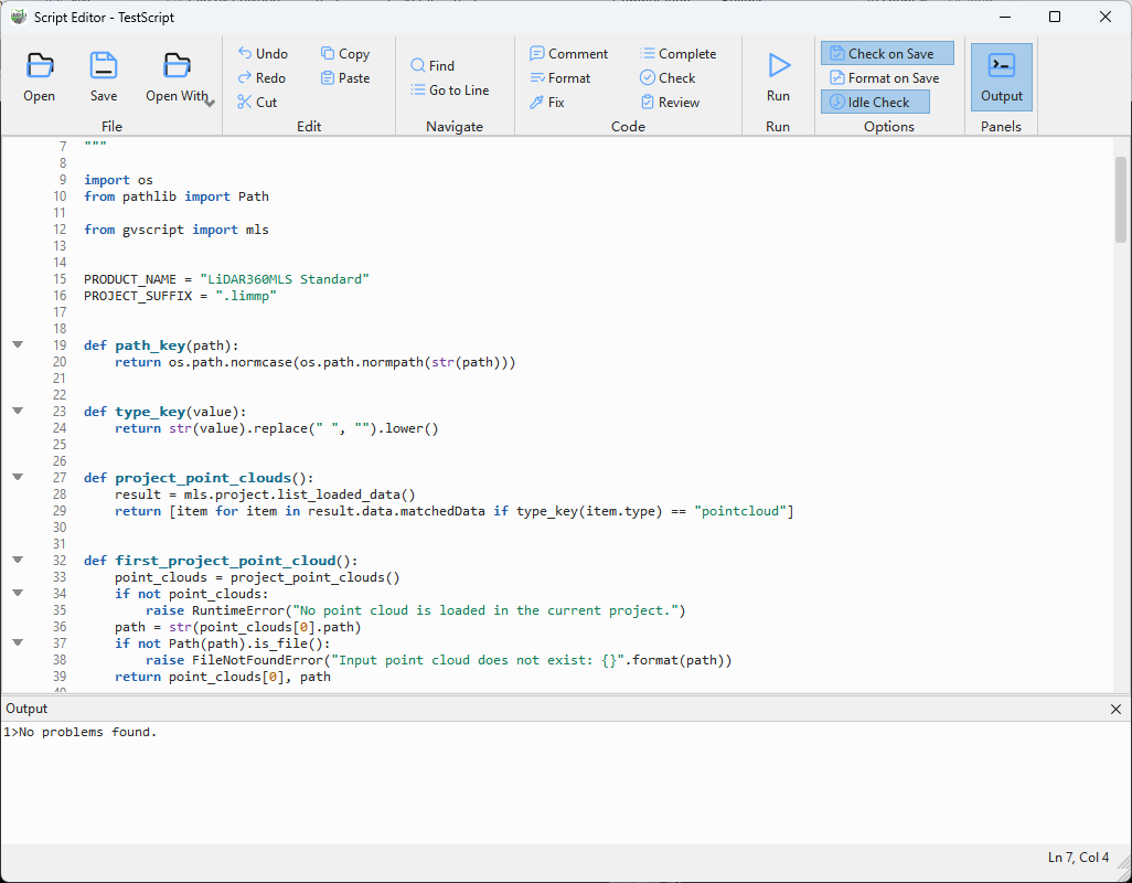 Terrain workflow script in the Script Editor